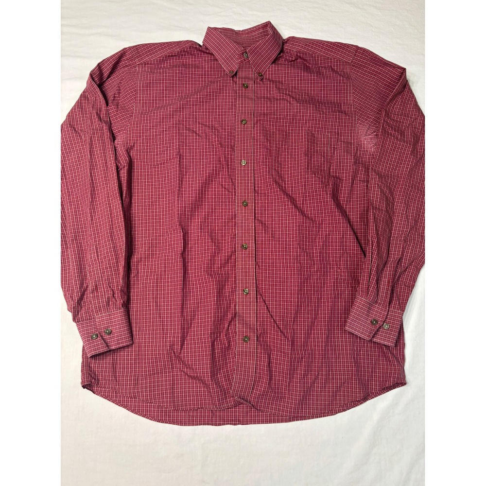 Eddie Bauer Mens Large Tall Red Micro Check Relaxed Fit Cotton Button Down Shirt